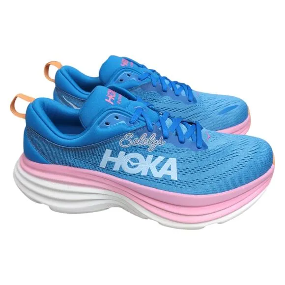 HOKA ONE Bondi 8 Coastal Sky All Aboard Blue Pink Comfort Sneaker Women 9.5 WIDE