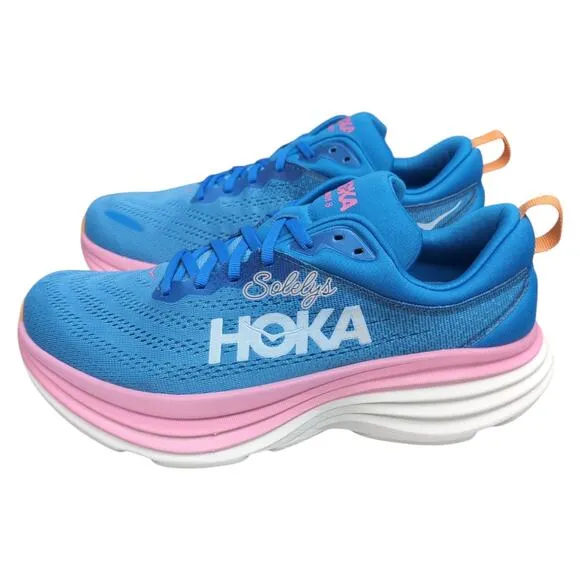 HOKA ONE Bondi 8 Coastal Sky All Aboard Blue Pink Comfort Sneaker Women 9.5 WIDE