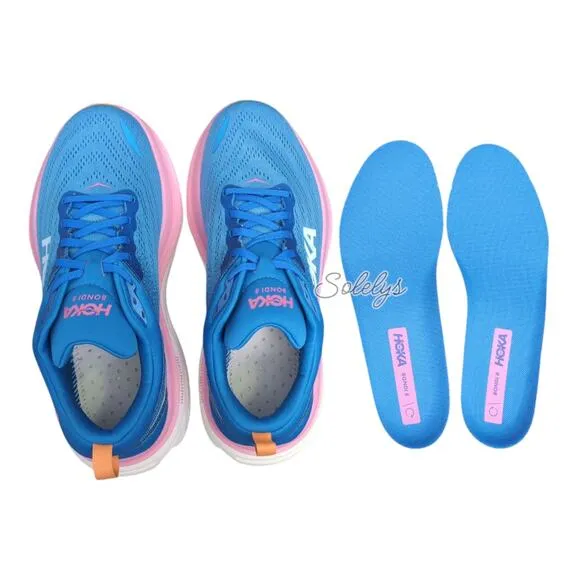 HOKA ONE Bondi 8 Coastal Sky All Aboard Blue Pink Comfort Sneaker Women 9.5 WIDE