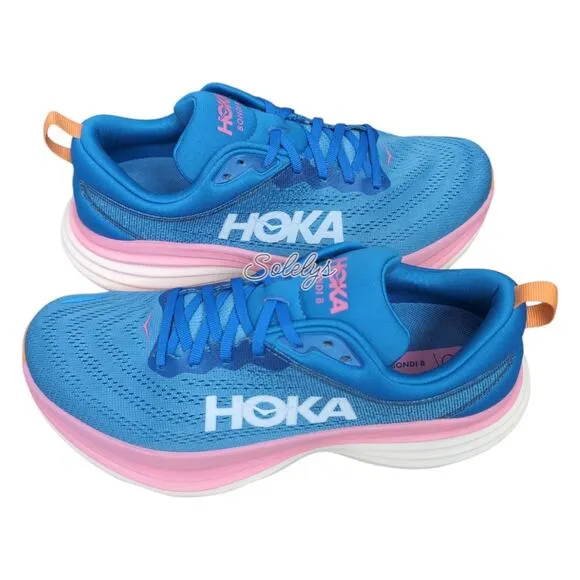 HOKA ONE Bondi 8 Coastal Sky All Aboard Blue Pink Comfort Sneaker Women 9.5 WIDE
