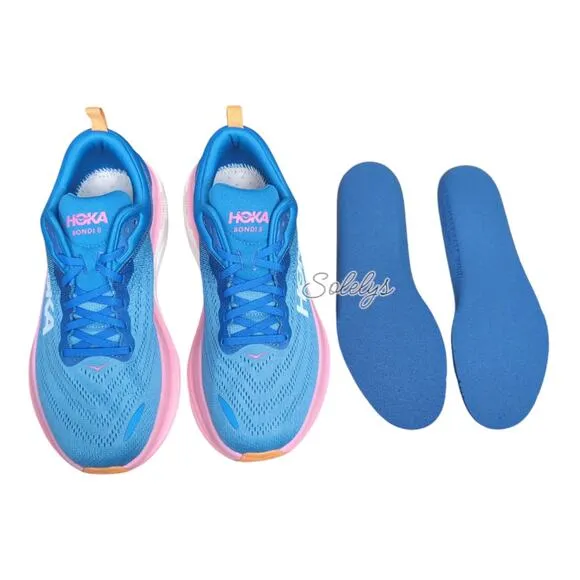 HOKA ONE Bondi 8 Coastal Sky All Aboard Blue Pink Comfort Sneaker Women 9.5 WIDE
