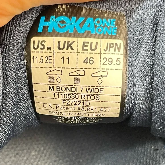 Hoka One One Bondi 7 Men’s 11.5 2E Wide Blue Running Shoes