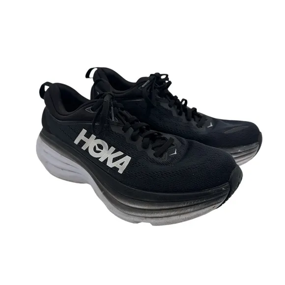 Hoka One One Bondi 8 Athletic Running Sneaker Shoes Black White Size 9 B