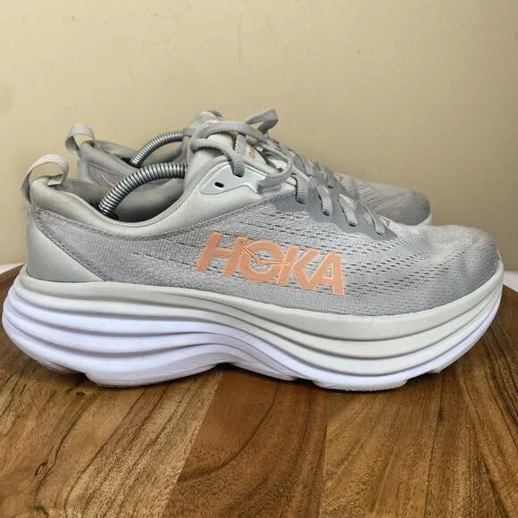 Hoka One One Bondi 8 Harbor Mist Womens Grey Size 9.5 B Athletic Running Shoes