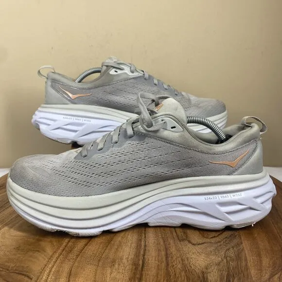 Hoka One One Bondi 8 Harbor Mist Womens Grey Size 9.5 B Athletic Running Shoes