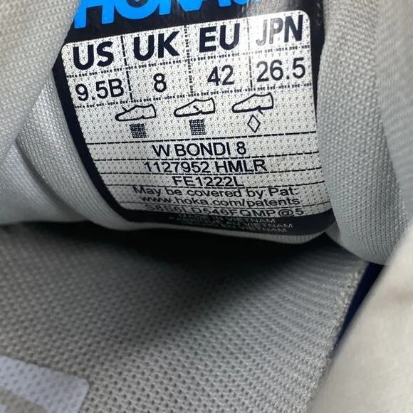 Hoka One One Bondi 8 Harbor Mist Womens Grey Size 9.5 B Athletic Running Shoes