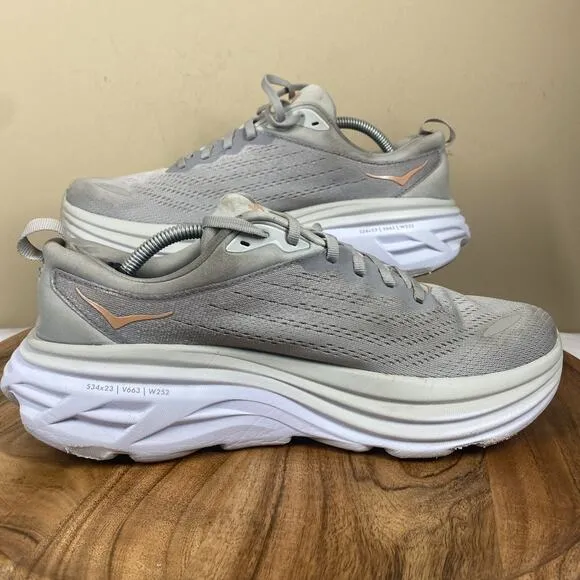 Hoka One One Bondi 8 Harbor Mist Womens Grey Size 9.5 B Athletic Running Shoes