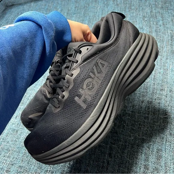 Hoka One One Bondi 8 Running Shoes in Triple Black EXTRA WIDE Width 4E
