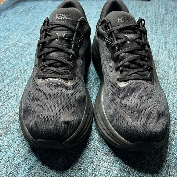 Hoka One One Bondi 8 Running Shoes in Triple Black EXTRA WIDE Width 4E