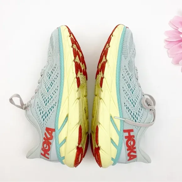Hoka One One Clifton 7 Running Shoes Sneakers Morning Mist Hot Coral