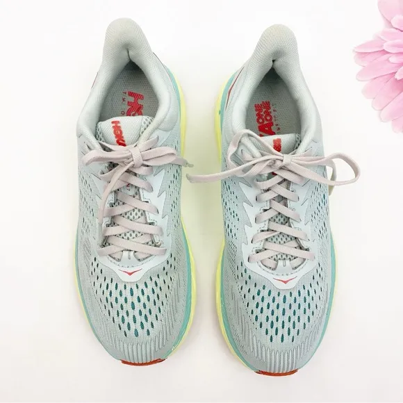 Hoka One One Clifton 7 Running Shoes Sneakers Morning Mist Hot Coral
