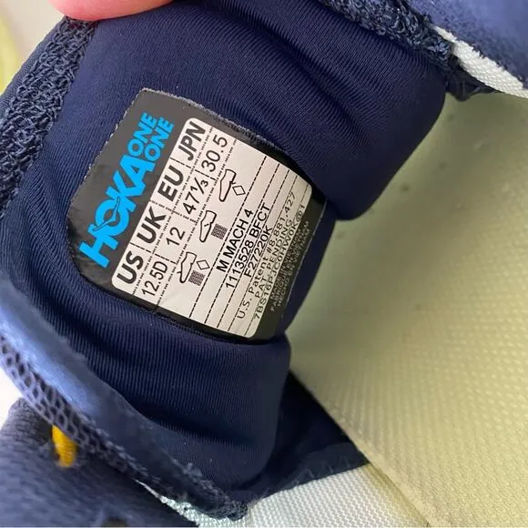 Hoka One One Mach 4 Running Walking Sneaker Shoes Yellow and Blue Size 12.5D