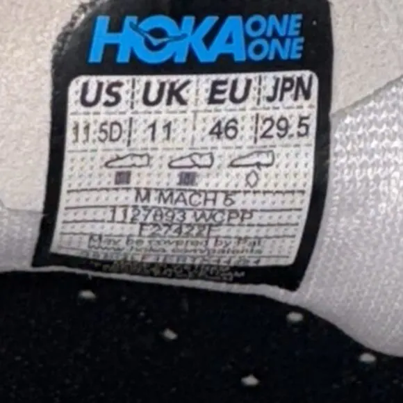 HOKA ONE ONE Mach 5 White Copper Men’s 11.5 Running Shoes 1127893 WCPP Comfort