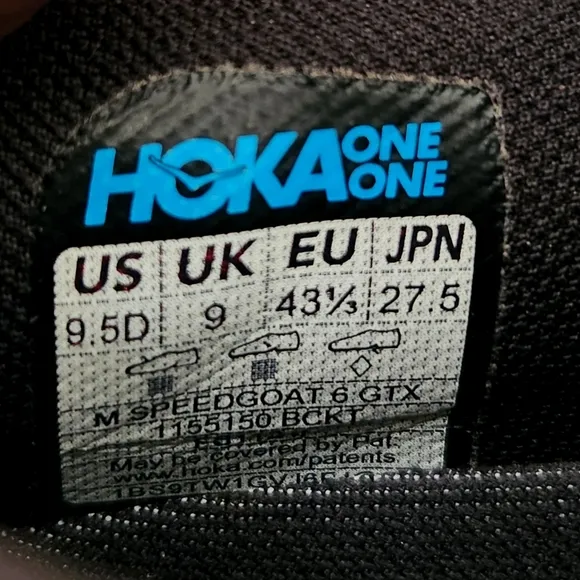 Hoka One One Men's Speedgoat 6 GTX 1155150 BCKT Black Gore-Tex Shoes 9.5 D size