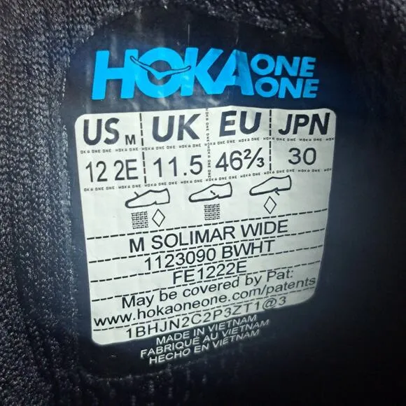 Hoka One One Solimar Running Shoes Men's Wide Sz 12 W (2E) Black White (VGC)