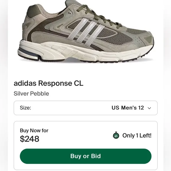 🔥HOT adidas Response CL Army Green Silver Pebble RUNNERS