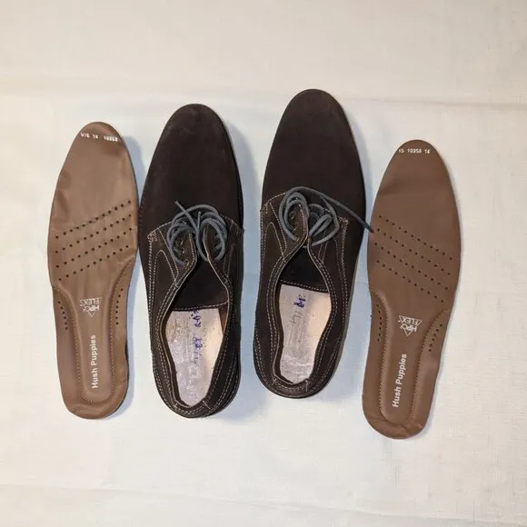 Hush Puppies HPO2 Flex Brown Suede Leather Oxfords Shoes Size 14 W