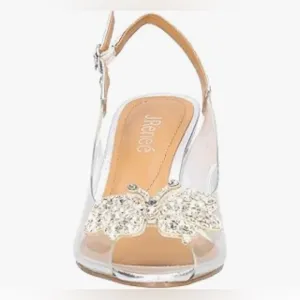 J Renee Kerensa Rhinestone Butterfly Silver Lame Metallic Clear Prom Pumps Shoes