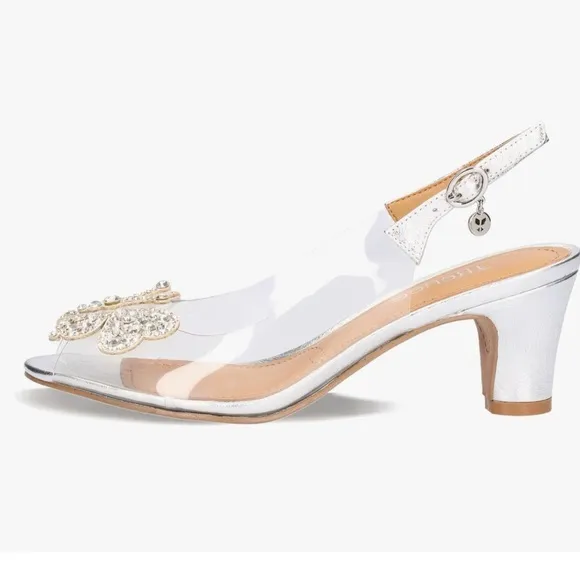 J Renee Kerensa Rhinestone Butterfly Silver Lame Metallic Clear Prom Pumps Shoes
