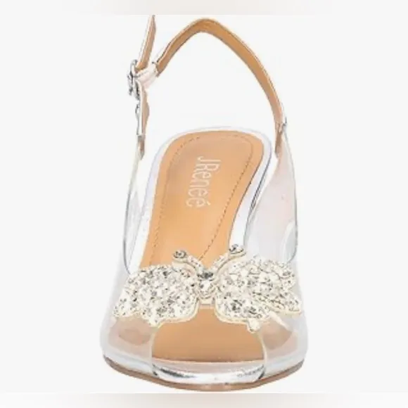 J Renee Kerensa Rhinestone Butterfly Silver Lame Metallic Clear Prom Pumps Shoes