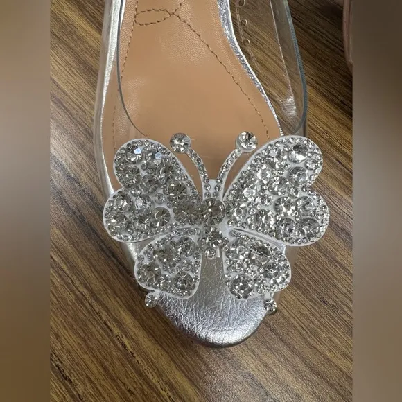 J Renee Kerensa Rhinestone Butterfly Silver Lame Metallic Clear Prom Pumps Shoes