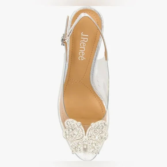 J Renee Kerensa Rhinestone Butterfly Silver Lame Metallic Clear Prom Pumps Shoes