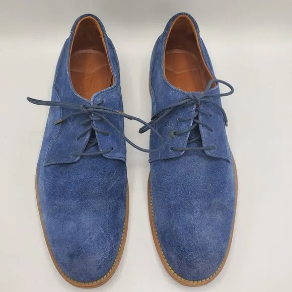 J Shoes Indi Buck Blue Suede Leather Lace Oxford Derby Dress Shoe USA Men's 8.5
