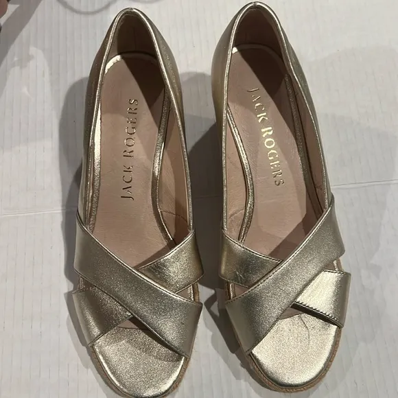 Jack Rogers Wedge Espadrille Palmer Criss Cross Leather Shoes Retail $145 6.5 M