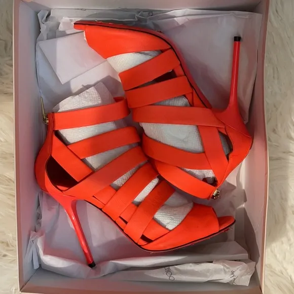 Jimmy Choo Neon Orange Flame 141 Damsen Pumps 36