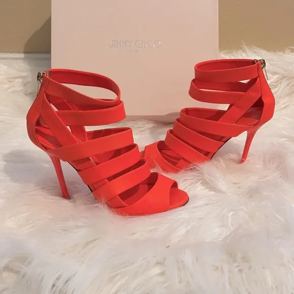 Jimmy Choo Neon Orange Flame 141 Damsen Pumps 36