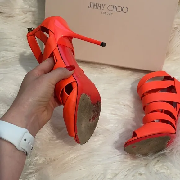 Jimmy Choo Neon Orange Flame 141 Damsen Pumps 36
