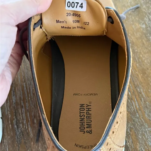 Johnson and Murphy Memory Foam Sheepskin Brown Leather Men’s Shoes Size 10