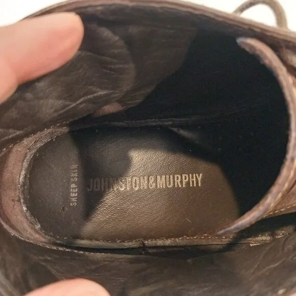 Johnston &amp; Murphy Chukka Boots Mens 10.5 M Brown Leather Sheepskin Memory Foam