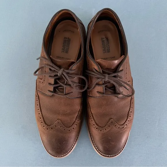 Johnston &amp; Murphy Holden Embossed Brown Leather Oxford Wingtip Dress Shoes