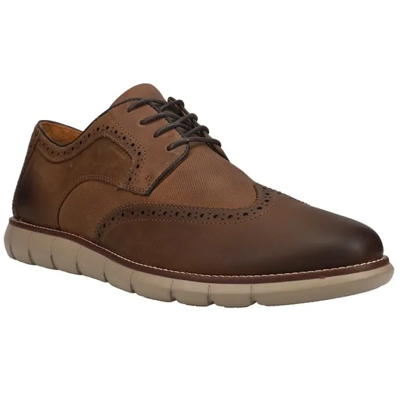 Johnston &amp; Murphy Holden Embossed Brown Leather Oxford Wingtip Dress Shoes
