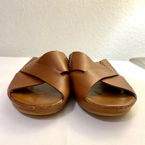 JOHNSTON &amp; MURPHY Tutsi Cross-Band Leather Slip On Sandals Women’s Shoes Size 8