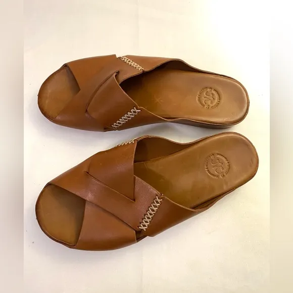 JOHNSTON &amp; MURPHY Tutsi Cross-Band Leather Slip On Sandals Women’s Shoes Size 8