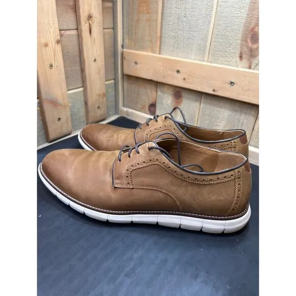 Johnston and Murphy Holden Plain Toe Brown/Tan Leather Shoes Size 14