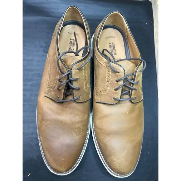 Johnston and Murphy Holden Plain Toe Brown/Tan Leather Shoes Size 14