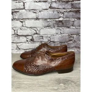 Johnston Murphy Domani Brown Leather Cap Toe Basketweave Lace Men 10.5M US/43EU