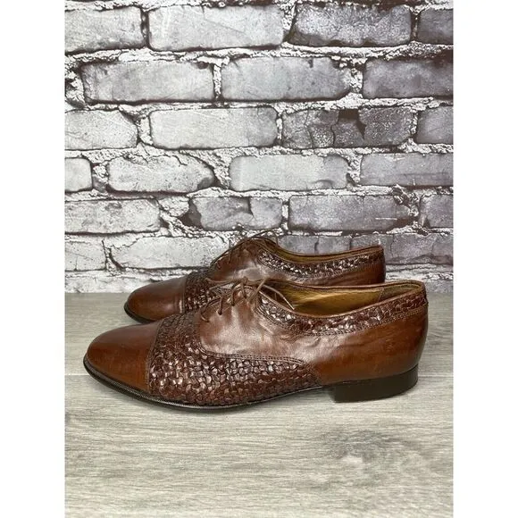Johnston Murphy Domani Brown Leather Cap Toe Basketweave Lace Men 10.5M US/43EU