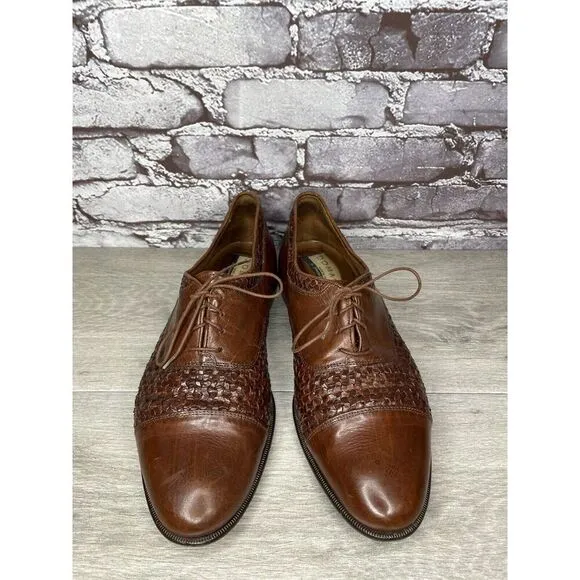 Johnston Murphy Domani Brown Leather Cap Toe Basketweave Lace Men 10.5M US/43EU
