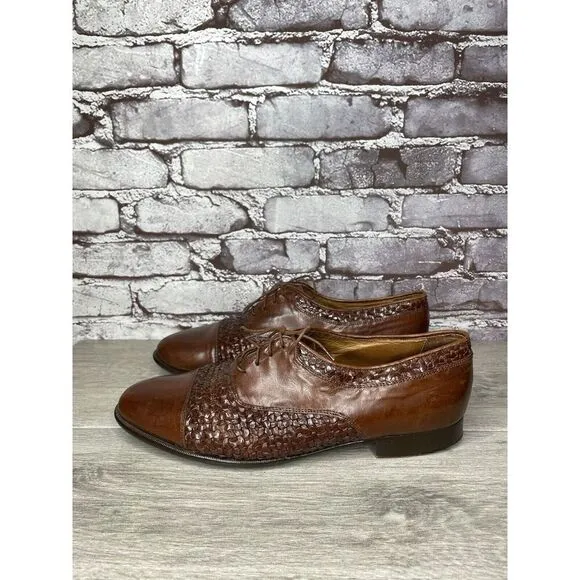 Johnston Murphy Domani Brown Leather Cap Toe Basketweave Lace Men 10.5M US/43EU