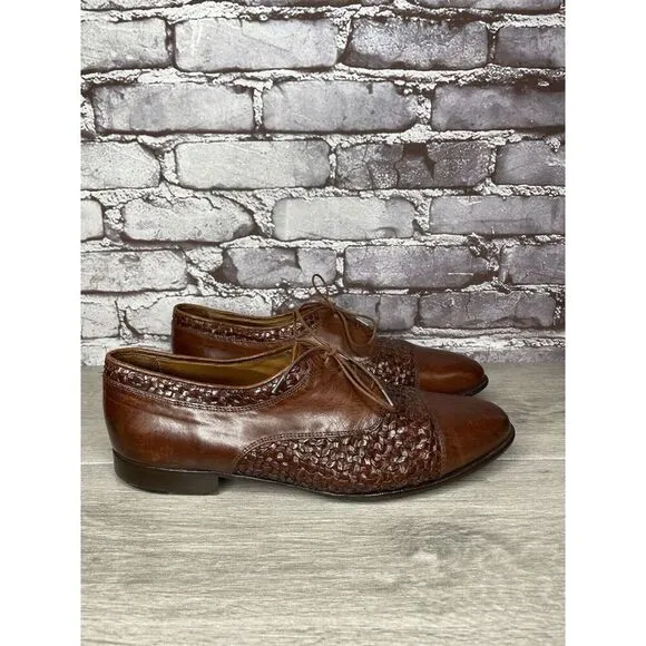 Johnston Murphy Domani Brown Leather Cap Toe Basketweave Lace Men 10.5M US/43EU