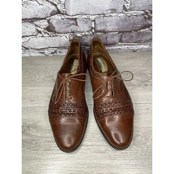 Johnston Murphy Domani Brown Leather Cap Toe Basketweave Lace Men 10.5M US/43EU