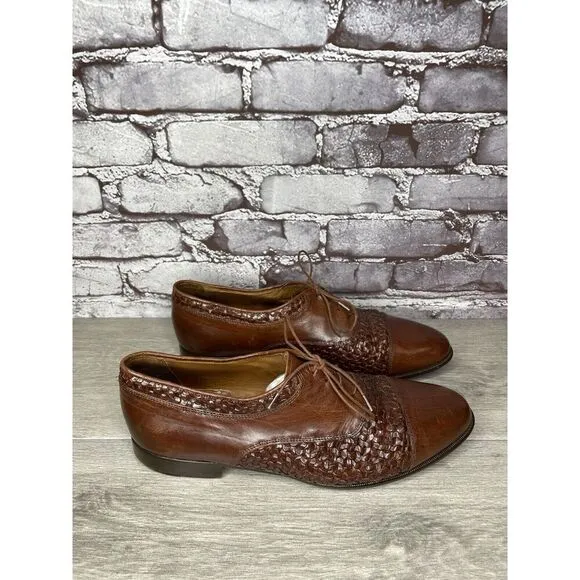 Johnston Murphy Domani Brown Leather Cap Toe Basketweave Lace Men 10.5M US/43EU