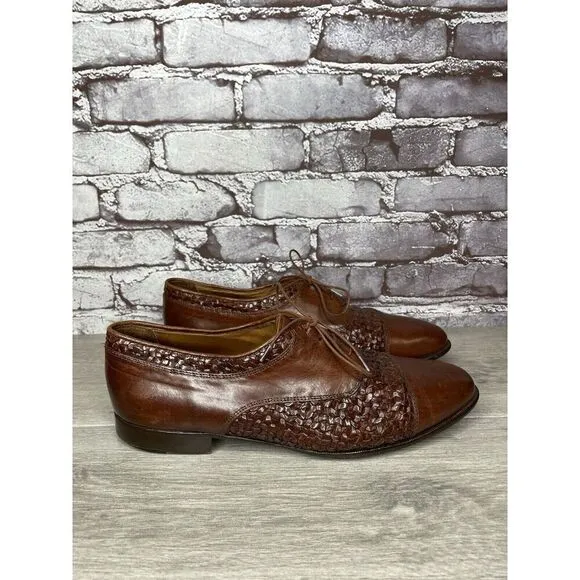 Johnston Murphy Domani Brown Leather Cap Toe Basketweave Lace Men 10.5M US/43EU