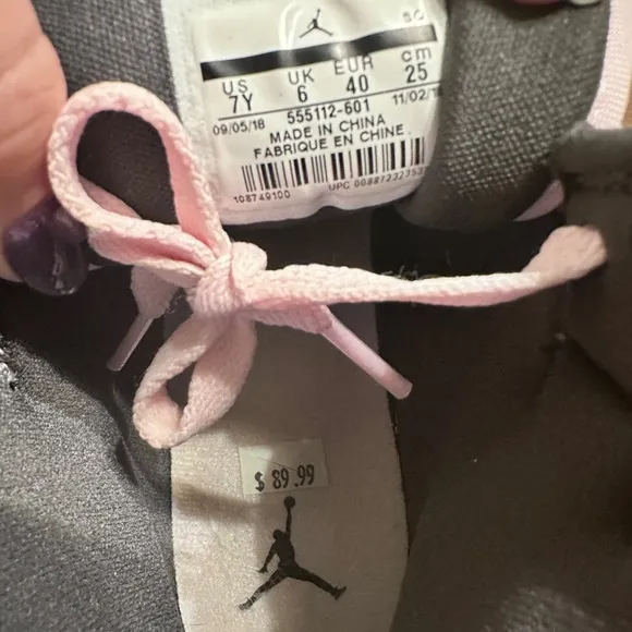 Jordan 1 Mid Pink Foam GS Cotton Candy w Black Sparkle Swoop NEW