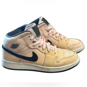 Jordan 1 Mid Pink Foam GS Cotton Candy w Black Sparkle Swoop NEW