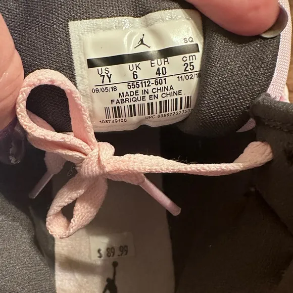 Jordan 1 Mid Pink Foam GS Cotton Candy w Black Sparkle Swoop NEW